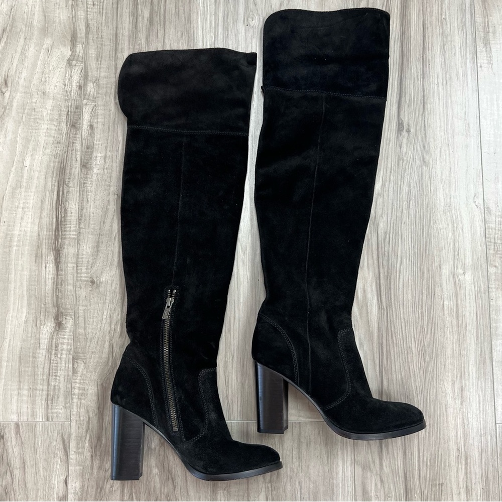 FRYE Claude Black Suede Over the Knee Boots Heels Size 6.5